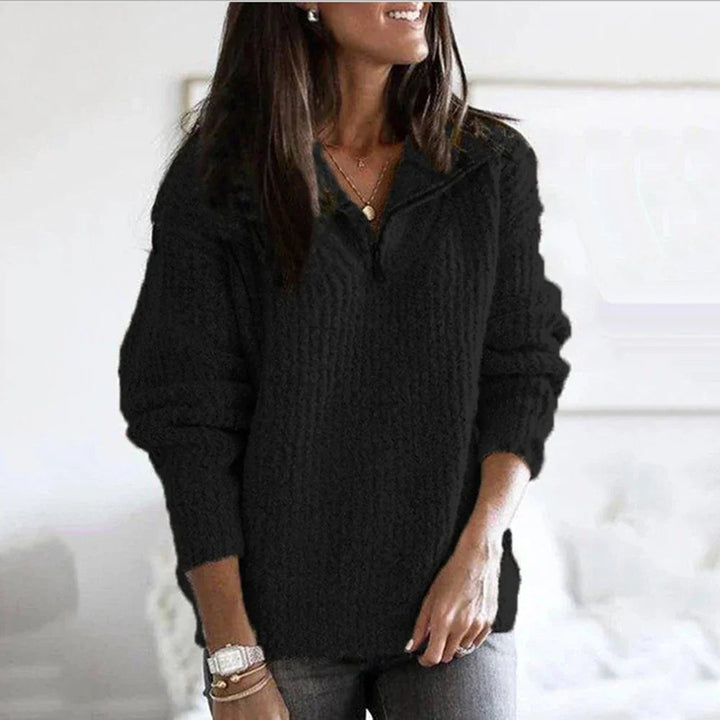 Modernes Oberteil: Damen Pullover mit Halb-Reißverschluss. Gemütlich & locker für Herbst- und Wintertage.