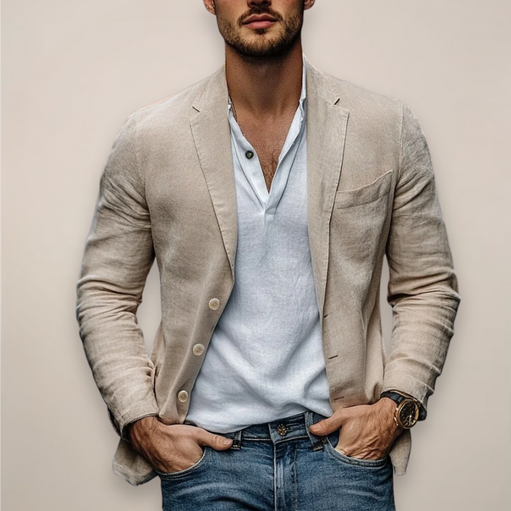 Moderner Herren Casual Sommerblazer, leicht & atmungsaktiv, ideal für warme Sommertage & entspannte Eleganz.
