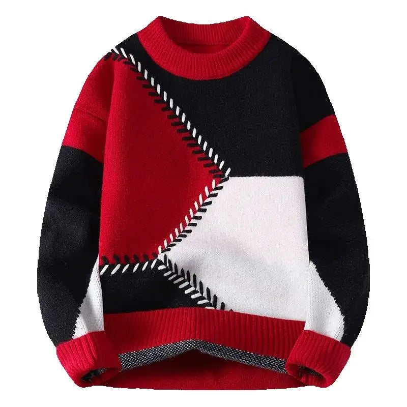 Herren Strickpullover: Moderner Color-Blocking-Pullover mit einzigartigem strukturiertem Muster. Warmer Langarm-Style für Winter.