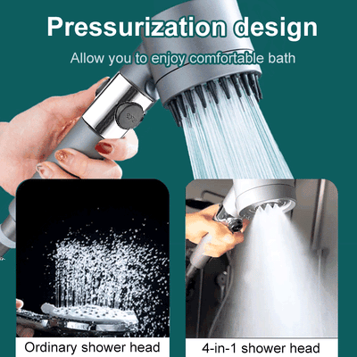 "Moderner Turbohead Duschkopf mit silber-glänzender Oberfläche, erhöhtem Wasserdruck und integriertem Filtersystem."