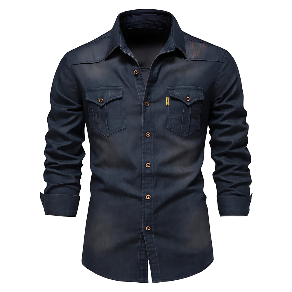 Komfortables Herren Langarm-Freizeithemd im Utility-Stil, ideal für Smart Casual Outfits, in Marineblau.