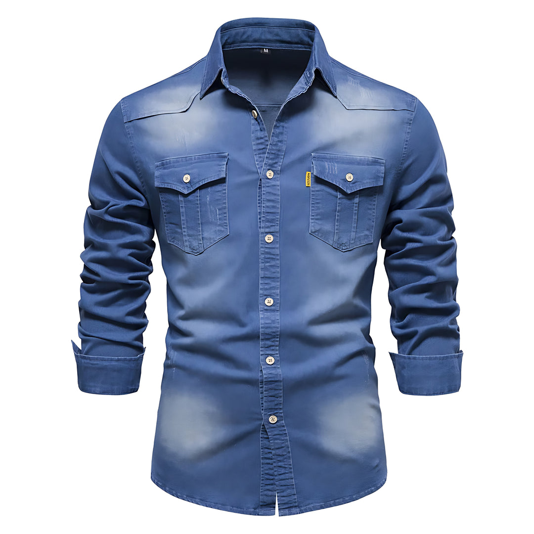 Vielseitiges modernes Herren Utility-Hemd in Blau, perfekt als lässiges Oberteil für Alltag und Freizeit.