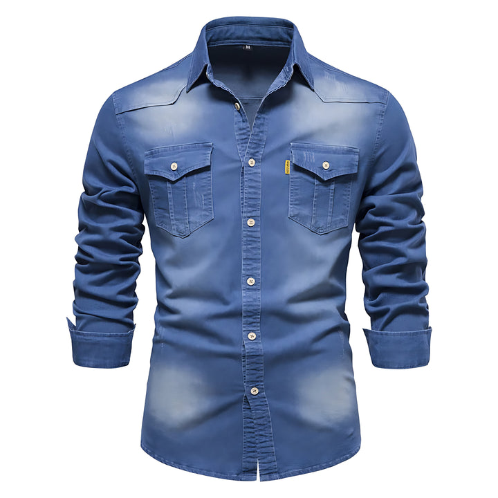 Vielseitiges modernes Herren Utility-Hemd in Blau, perfekt als lässiges Oberteil für Alltag und Freizeit.
