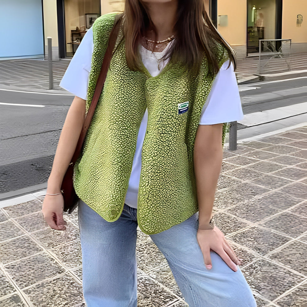 Elegante Damenweste, ärmellos, mit klassischem Rundhals und dezenten Druckknöpfen, ideal für Casual Chic.
