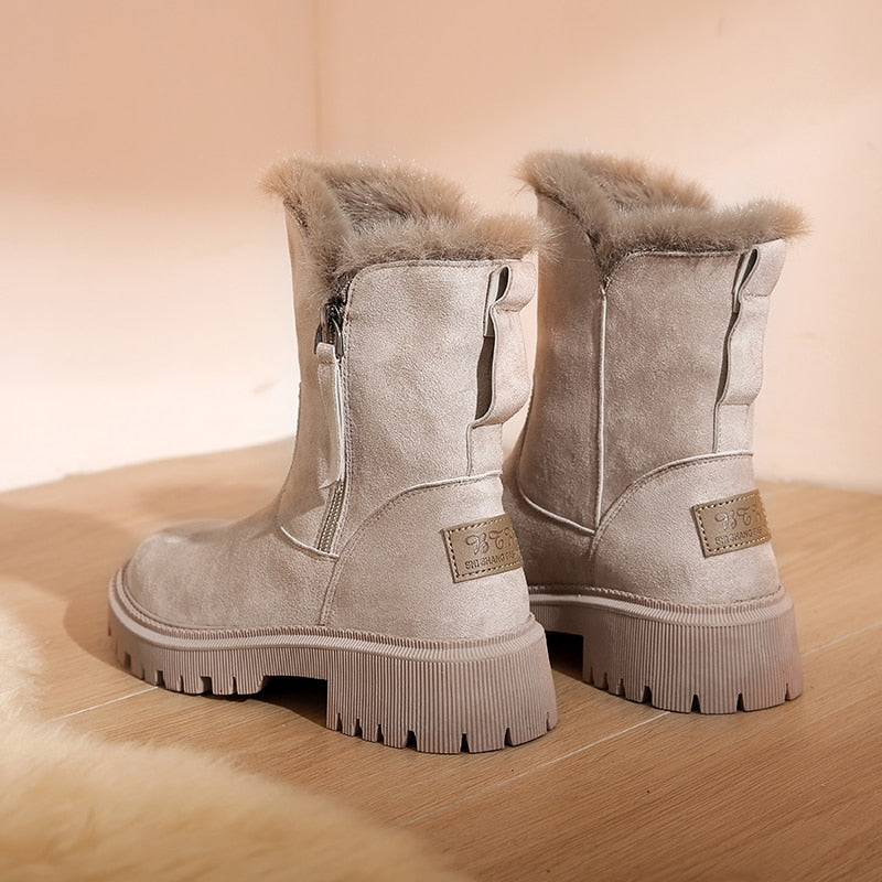 Modische schwarze Damen Knöchel-Schneestiefel, warm & bequem für den Winter. Rutschfeste Winterstiefel.