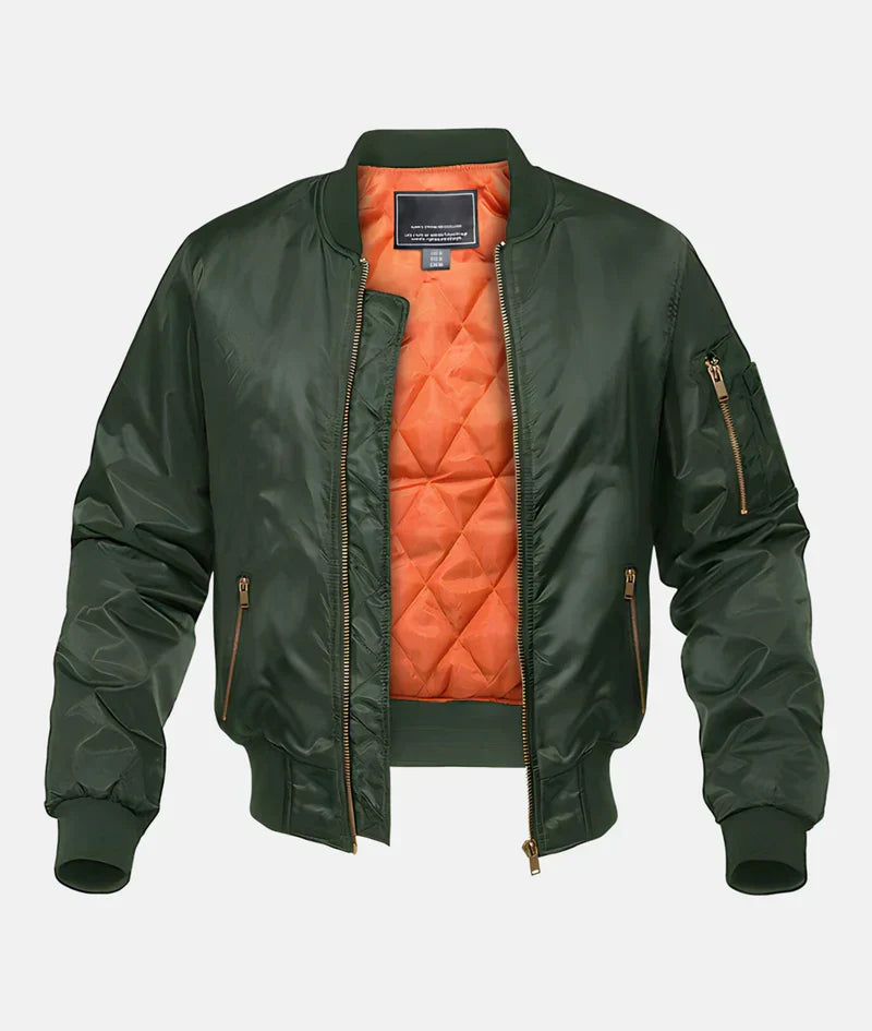 Modische Unisex Piloten-Bomberjacke in Schwarz für den Herbst. Stilvolle Übergangsjacke, leicht und bequem für Freizeit.