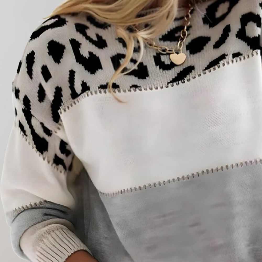 Eleganter Damenpullover mit trendigem Leopardenmuster, ideal als Freizeitpullover für Damen.