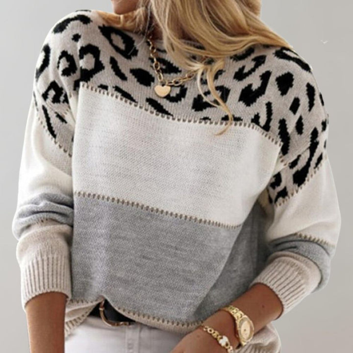 Lässiger Damen Langarm Pullover mit Leopardenprint, bequem für den Alltag und modisch.