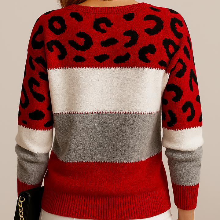 Warmer Damen Leoparden Pullover für die kalte Jahreszeit, bequemer Schnitt, modischer Tierprint.