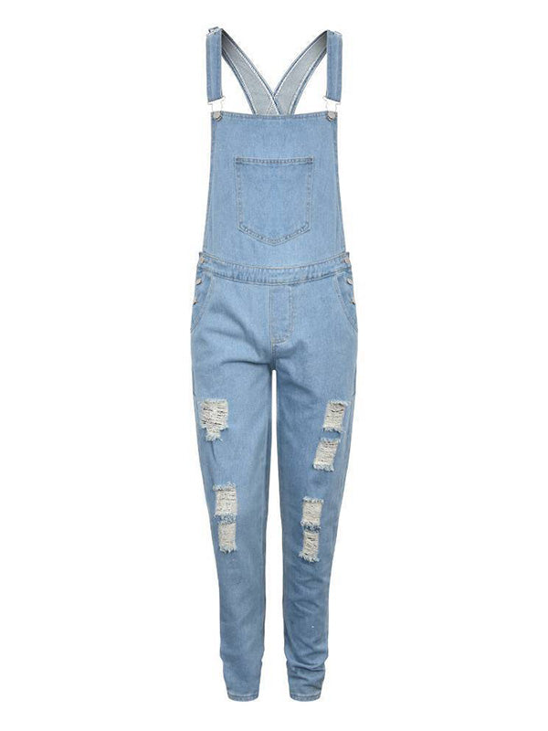 Hochwertiger Damen Overall aus Denim im Used Look, zerrissen, schmale Passform, trendiger Look.