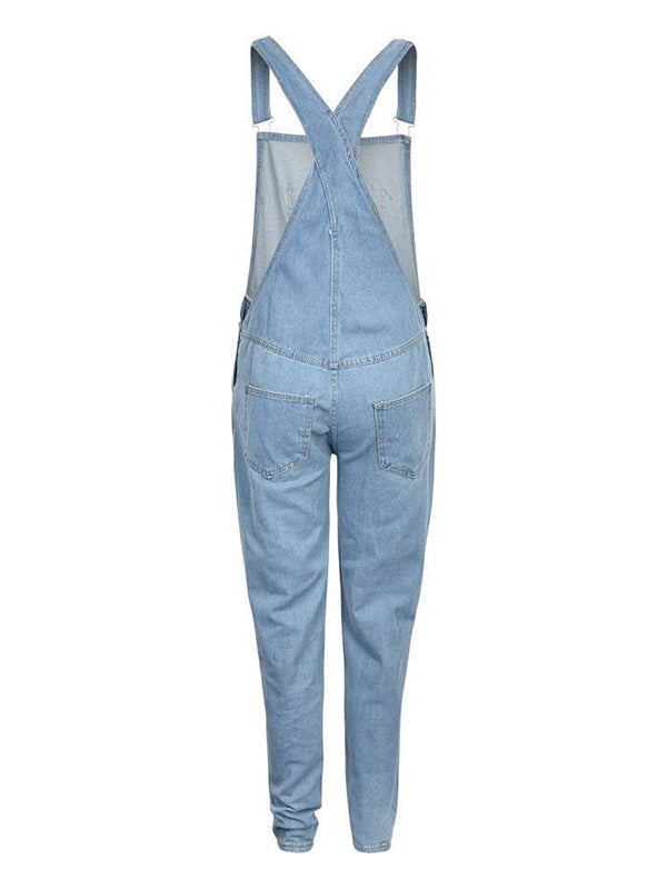 Bequemer Freizeit Damen Jeans Overall im Used Look, zerrissen, mit 5 Taschen & schmaler Passform.