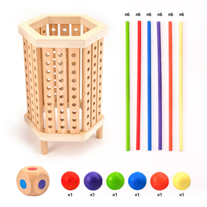 Kinder Lernspielzeug: Farblernturm aus Holz fördert Feinmotorik, Konzentration und Farberkennung nach Montessori-Prinzipien.
