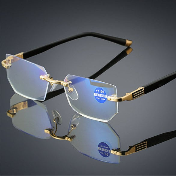 Stilvolle Lesebrille mit Blaulichtfilter und TR90-Titanrahmen, modern und komfortabel.