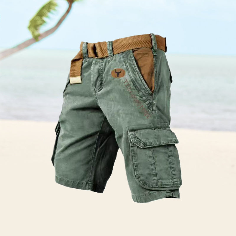 Multifunktionale Herren Cargo-Shorts, widerstandsfähiges Material, sechs Taschen, ideal für Outdoor und Freizeit.