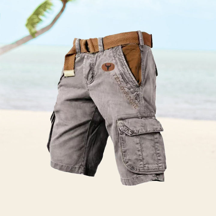 Multifunktionale Herren Cargo-Shorts, widerstandsfähiges Material, sechs Taschen, ideal für Outdoor und Freizeit.