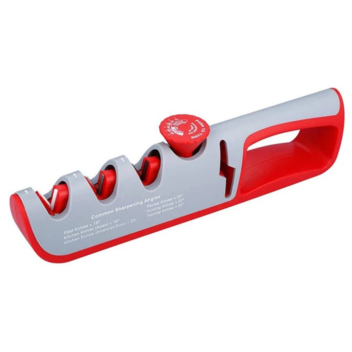 Multifunktionaler 4-in-1 Messerschärfer mit rutschfestem Griff, 4 Schleifstufen, in Rot, Schwarz oder Weiß, perfekt für Küche