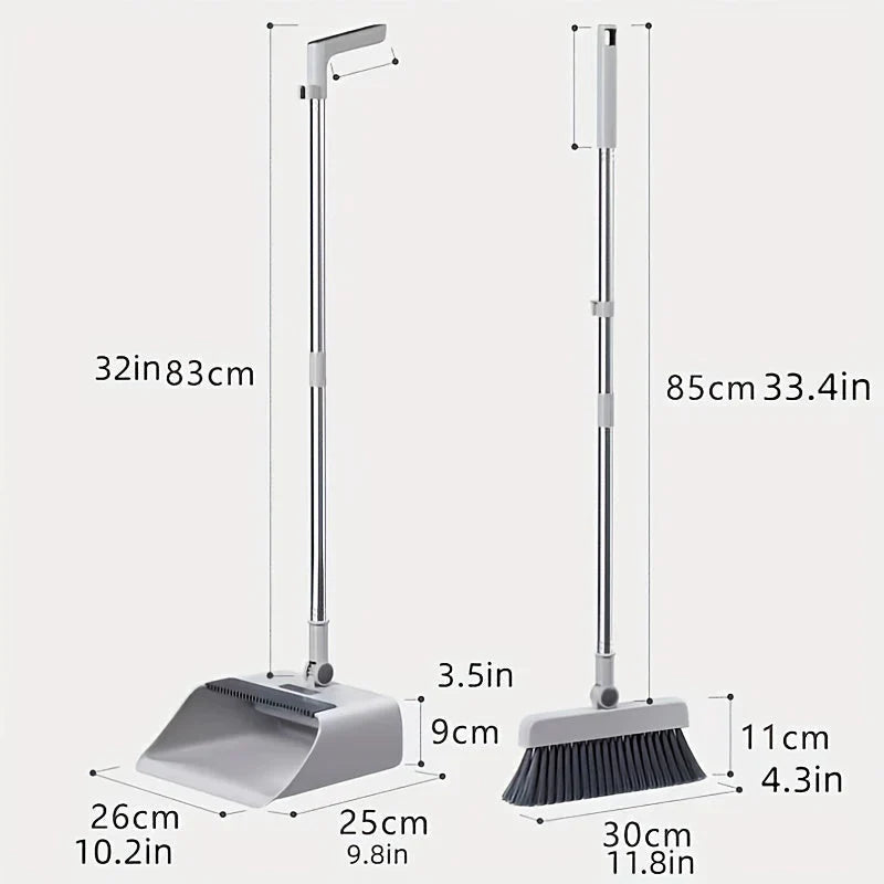 "Multifunktionales 3-in-1 Besen-Set mit Kehrblech, ergonomischem Griff und selbstreinigender Bürste, kompakt und effizient."