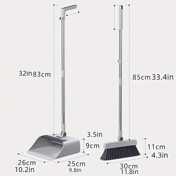 "Multifunktionales 3-in-1 Besen-Set mit Kehrblech, ergonomischem Griff und selbstreinigender Bürste, kompakt und effizient."
