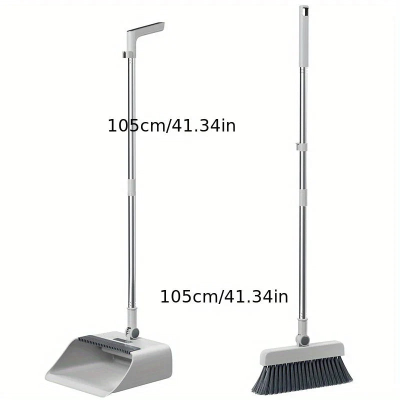 "Multifunktionales 3-in-1 Besen-Set mit Kehrblech, ergonomischem Griff und selbstreinigender Bürste, kompakt und effizient."