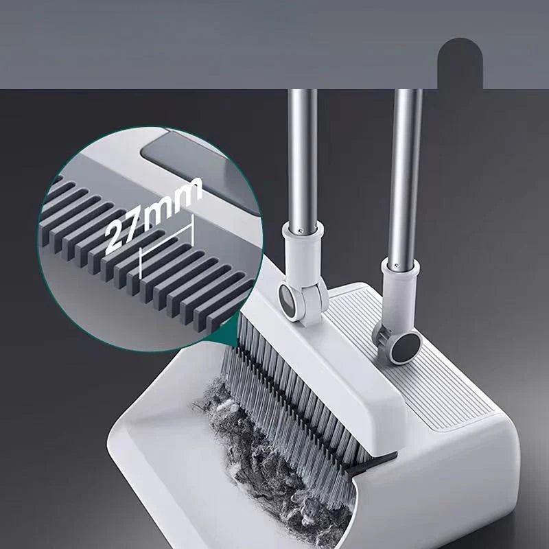 "Multifunktionales 3-in-1 Besen-Set mit Kehrblech, ergonomischem Griff und selbstreinigender Bürste, kompakt und effizient."