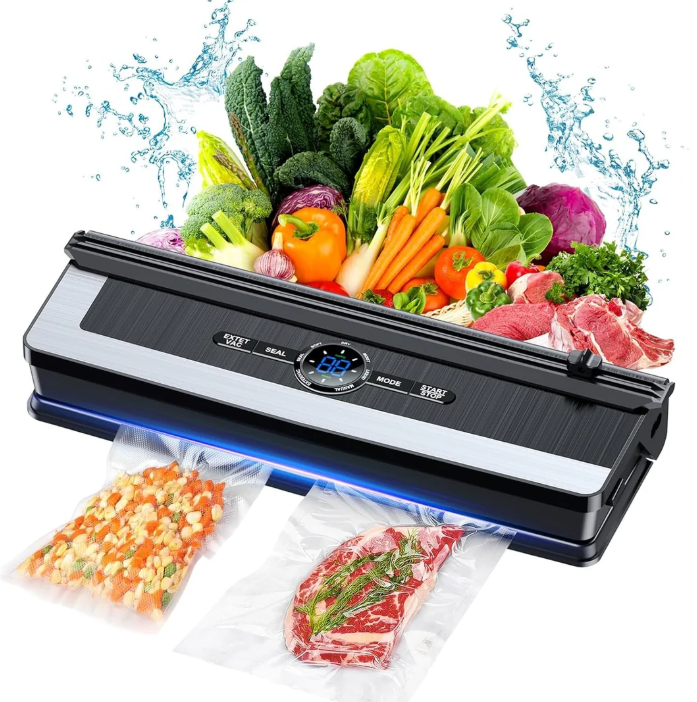 "Multifunktionales 8-in-1 Vakuumiergerät mit Folienschneider, kompaktes Design, ideal für Frische und lange Haltbarkeit."