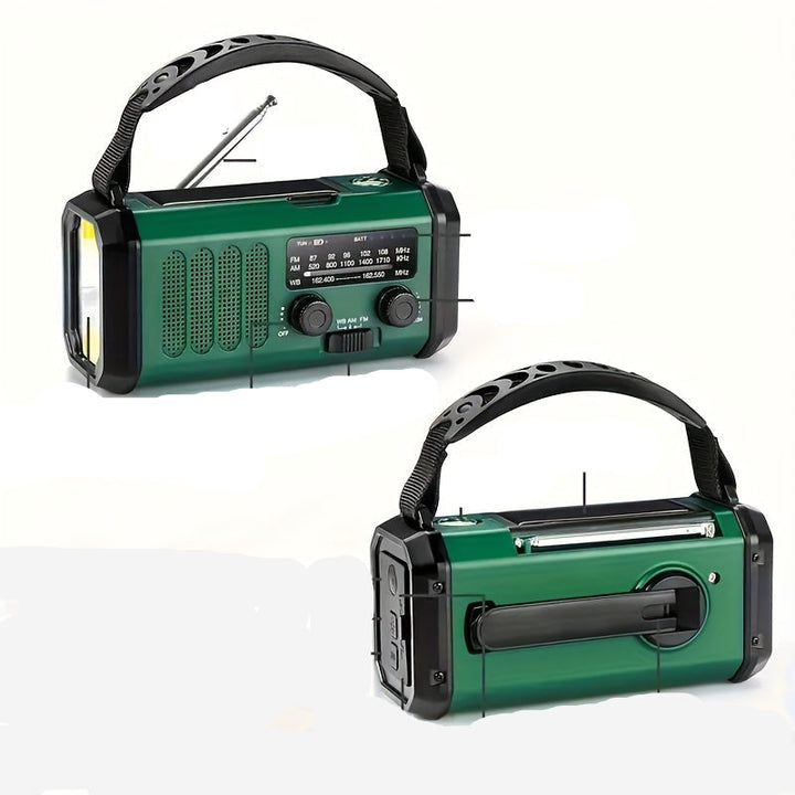 "Multifunktionales Solar-Notfallradio mit Kurbel, Powerbank und LED-Lampe, ideal für Camping und Outdoor-Abenteuer."