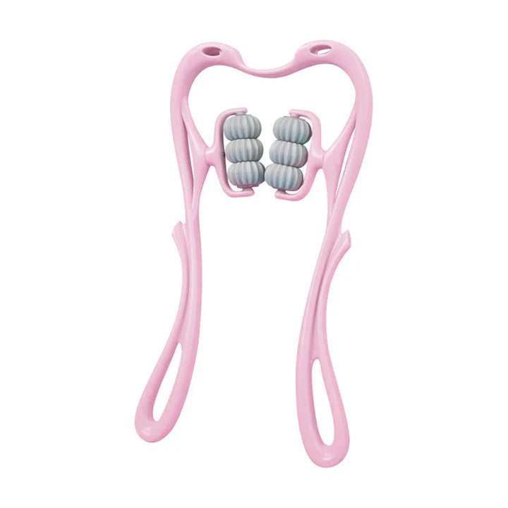 "Nackenmassagegerät mit 6 Rollen, ergonomisches Design, hellblau, für effektive Druckpunktmassage gegen Verspannungen."