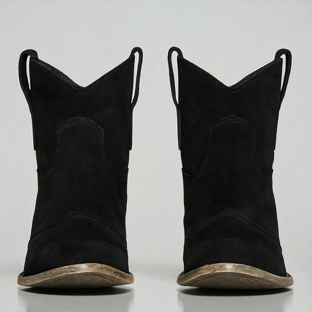 Modische Damen-Stiefeletten mit Western-Stickerei und Blockabsatz für Alltag und Trend.