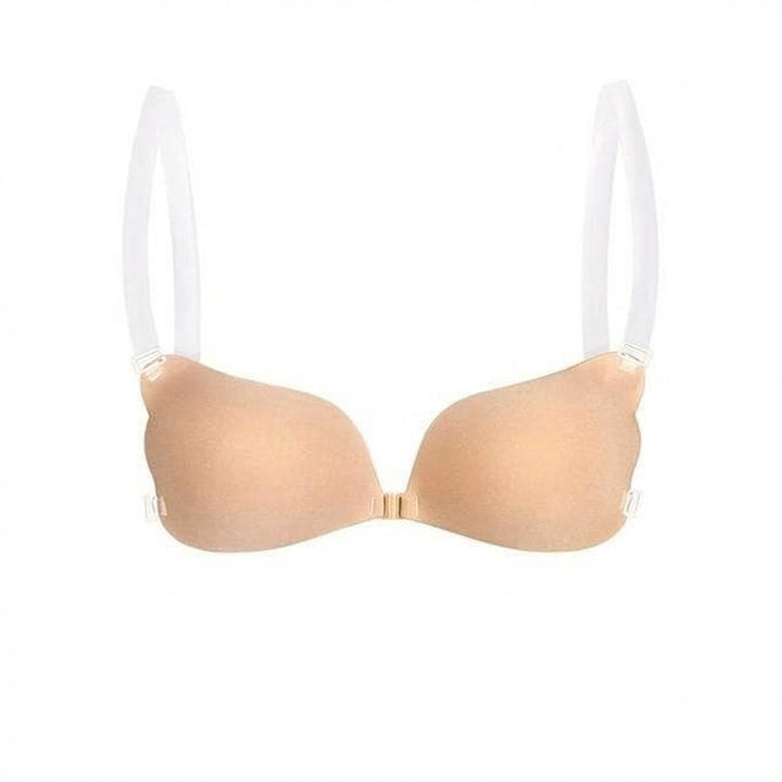 Nahtloser Damen Push-up BH mit transparenten Trägern und Frontverschluss für rückenfreie Kleidung