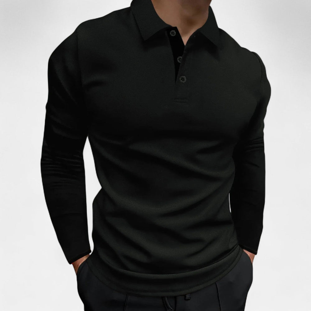 Elegantes Herren Langarm Poloshirt in Schwarz