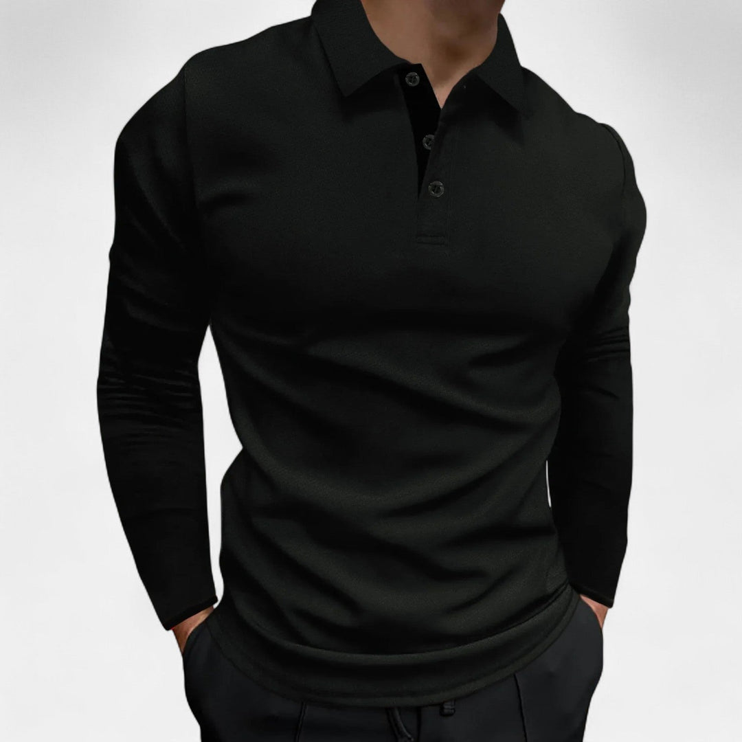 Elegantes Herren Langarm Poloshirt in Schwarz