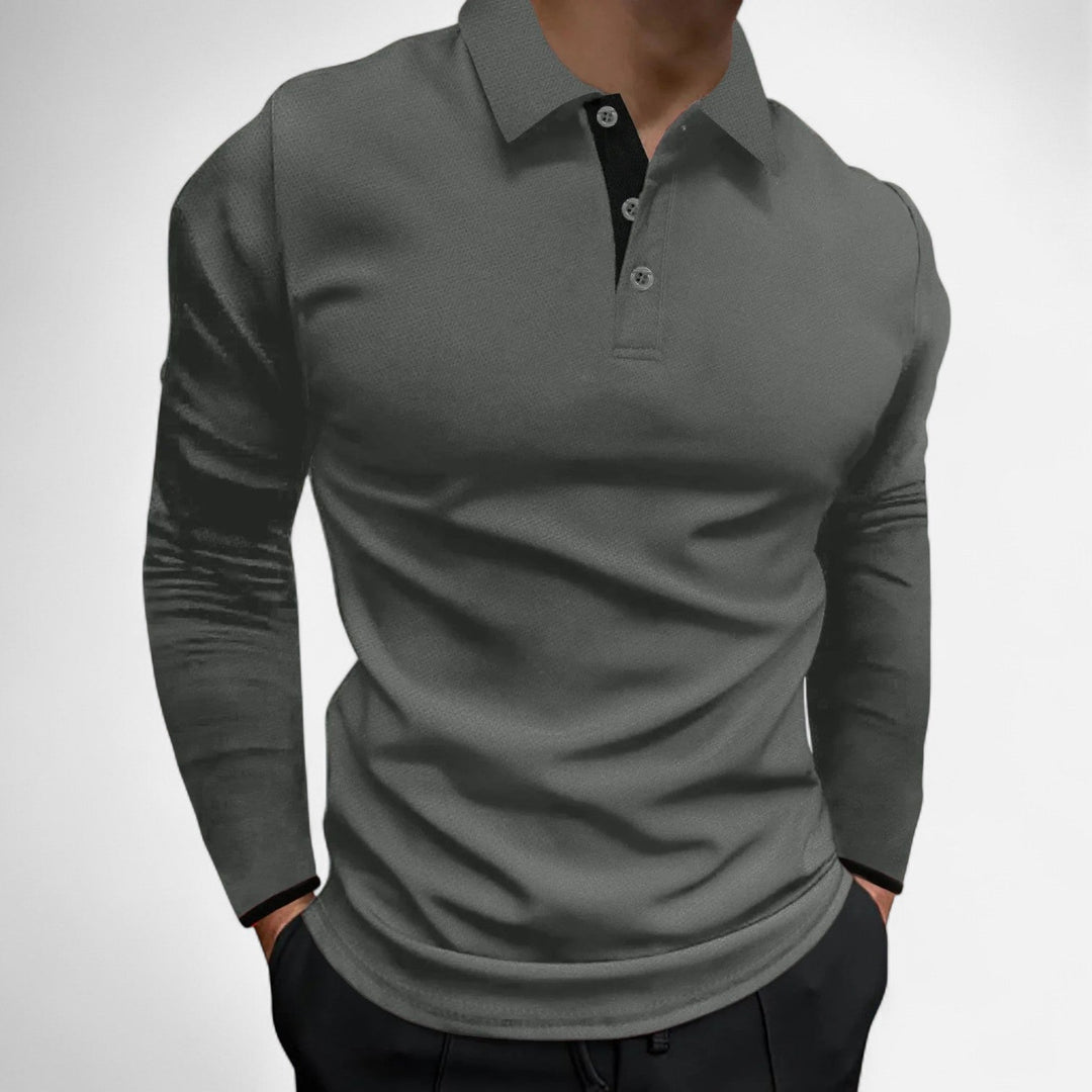 Stilvolles Herren Langarm Poloshirt in Hell Grau