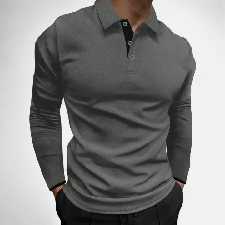 Stilvolles Herren Langarm Poloshirt in Hell Grau