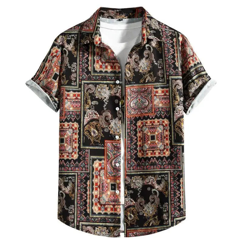 Herrenhemd in Terrakotta Ethno-Musterung, perfekt für einen erdigen Look