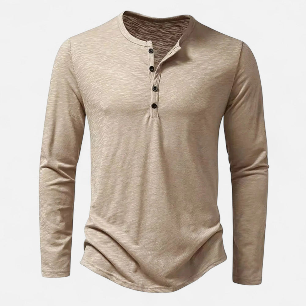 Beiges Herren Langarmshirt mit dezenter Knopfleiste, perfekt für den Alltag.