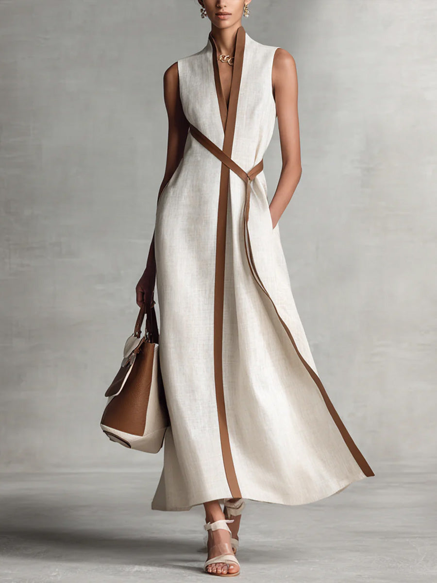 Elegantes ärmelloses Damen Maxikleid in Wickeloptik für den Sommer, ideal für Freizeit & Urlaub, lang & modisch.
