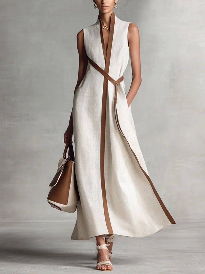 Elegantes ärmelloses Damen Maxikleid in Wickeloptik für den Sommer, ideal für Freizeit & Urlaub, lang & modisch.