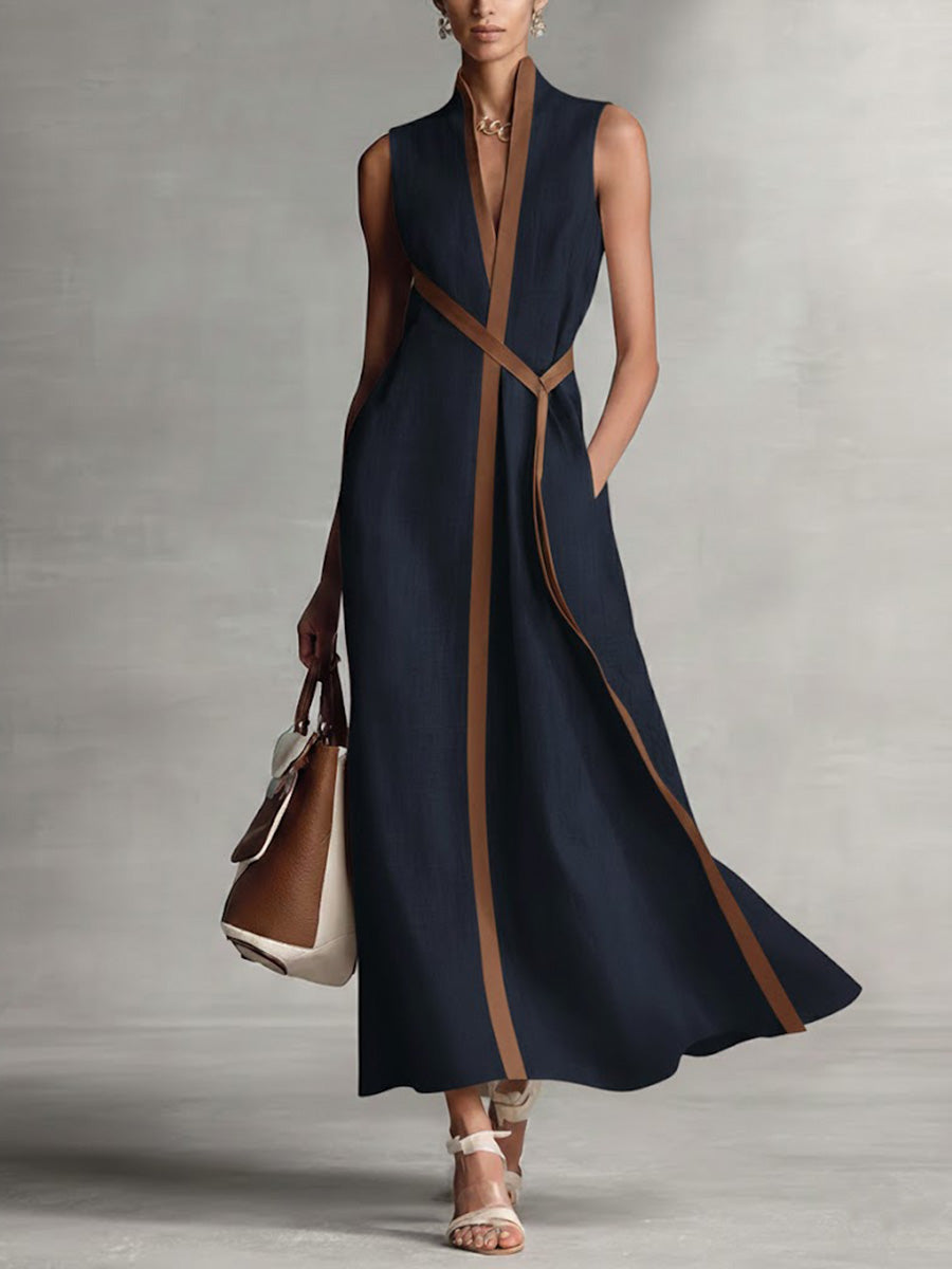 Stylisches langes Damen Maxikleid im Wickelstil, ärmellos, ein elegantes Sommerkleid für modische Auftritte.