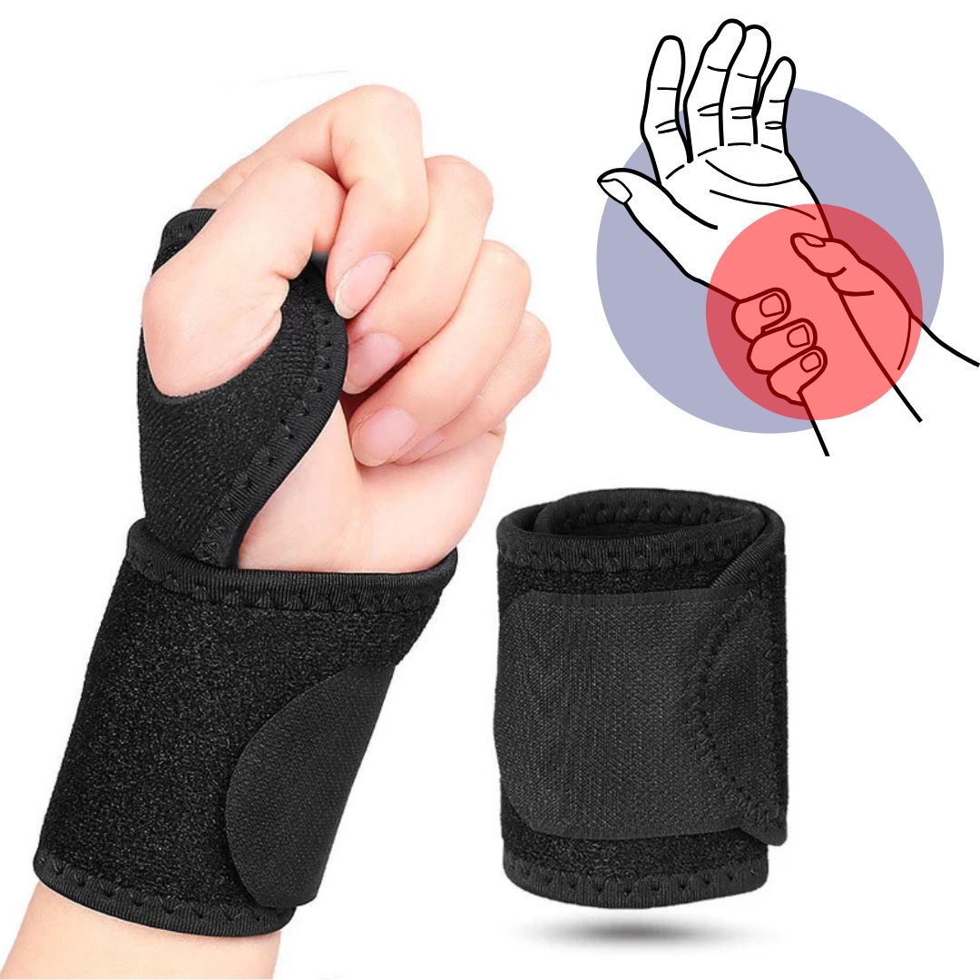 Orthopädische Handgelenkstütze verstellbar, beige, mit Stahlschiene und Daumenschlaufe für Stabilität und Schmerzlinderung.
