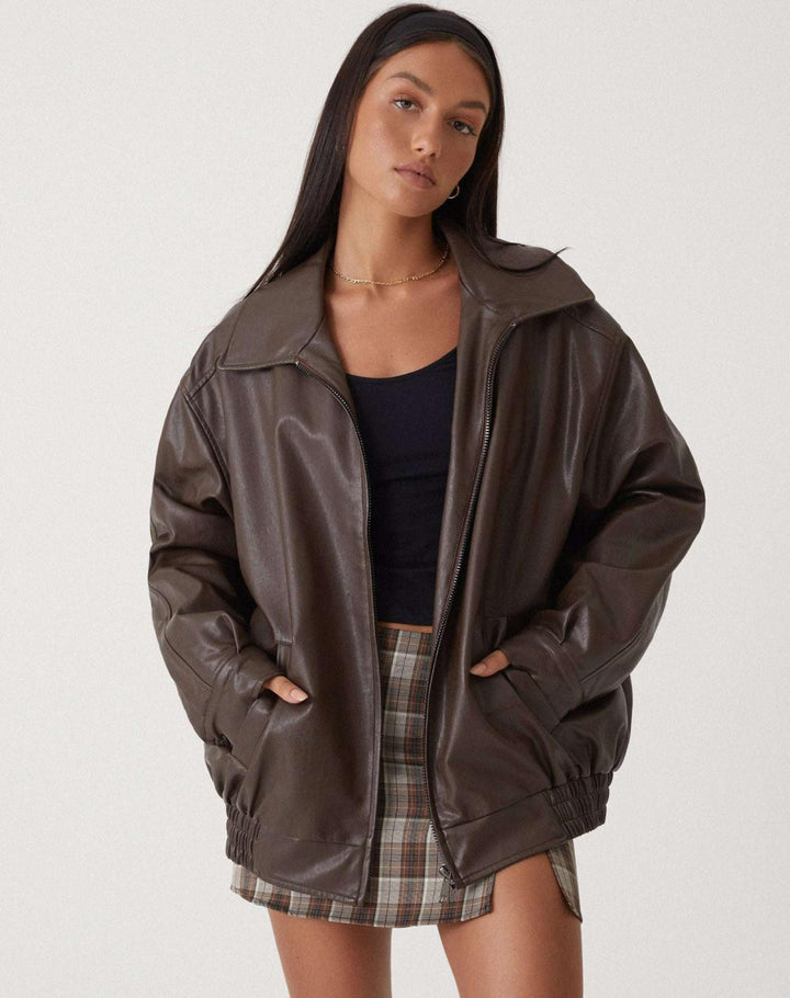 Oversized Lockere Damenjacke in Braun, bequem & stilvoll, perfekt für lässige Alltagslooks.