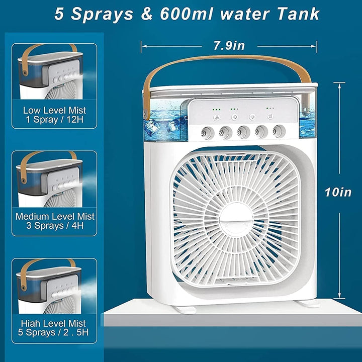 Tragbarer Luftkühler mit Ventilatorfunktion, perfekt für Kühlung und Erfrischung im Sommer.