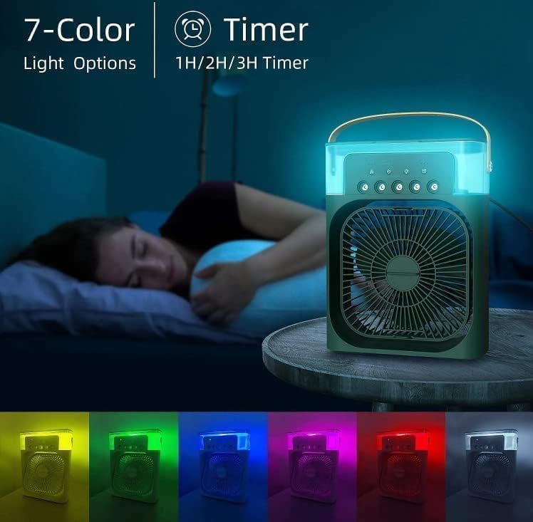 Kleiner, tragbarer Ventilator und Luftkühler für den Sommer, ideal für Reisen oder Camping.
