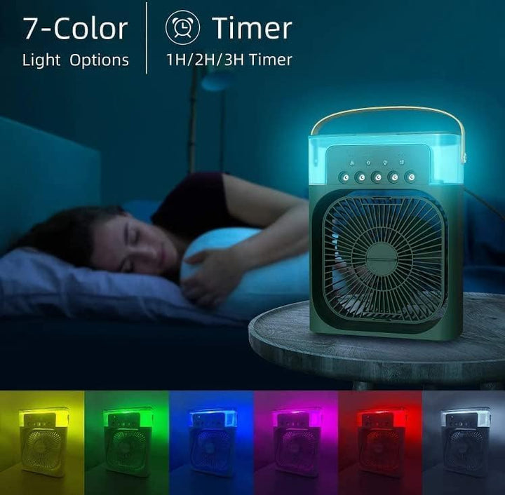 Kleiner, tragbarer Ventilator und Luftkühler für den Sommer, ideal für Reisen oder Camping.
