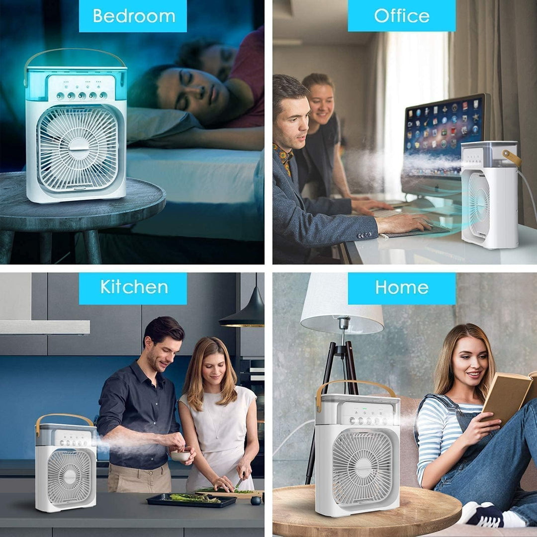 Moderner Mini Luftkühler für gezielte Kühlung; passt auf jeden Nachttisch oder Bürotisch.
