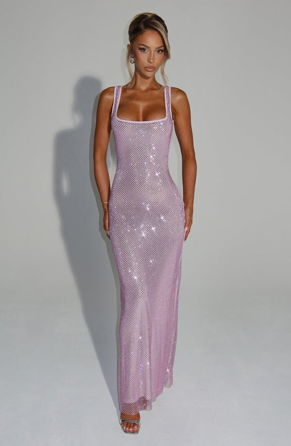 Langes Damenkleid mit glitzernden Strass-Details, perfekt für Hochzeiten, Gala-Abende oder besondere Anlässe.