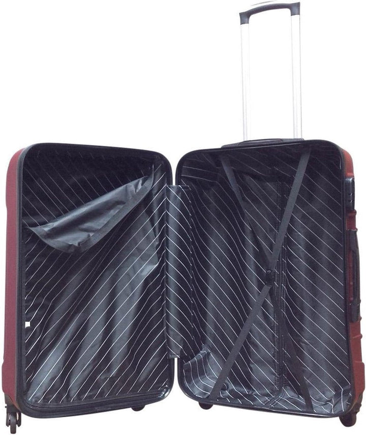 Detailaufnahme des 2-teiligen rosa Hartschalen-Koffersets. Zeigt robuste Rollen und stabilen Teleskopgriff.