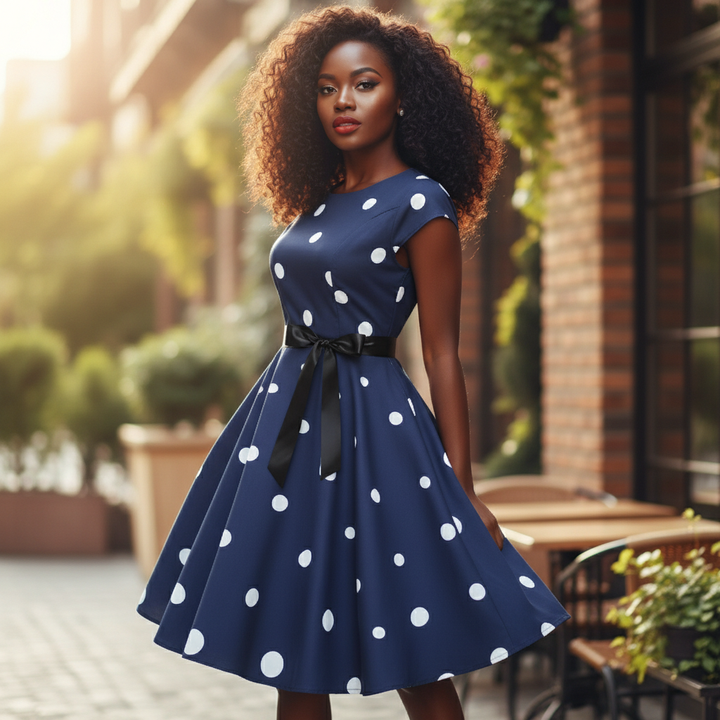 Damen Rockabilly Punktekleid in Retro-Stil, kurzarm