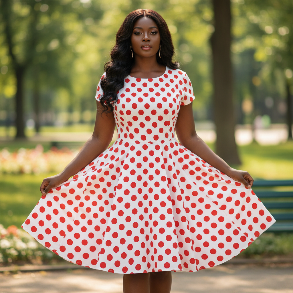 Damen Rockabilly Punktekleid in Retro-Stil, kurzarm