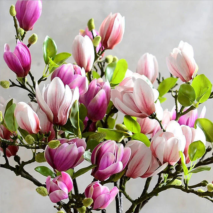 Realistische künstliche Magnolienzweige aus Seide, elegante Dekoration, lebensecht, langanhaltende Schönheit, Home & Garden.