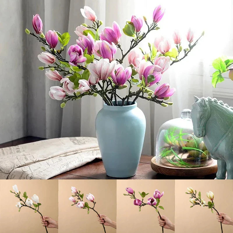 Realistische künstliche Magnolienzweige aus Seide, elegante Dekoration, lebensecht, langanhaltende Schönheit, Home & Garden.